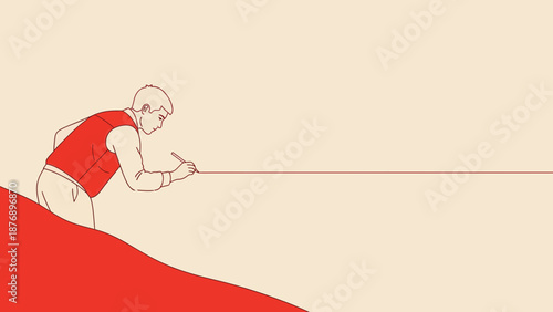 Man Creates A Horizon Drawing A Line Illustration