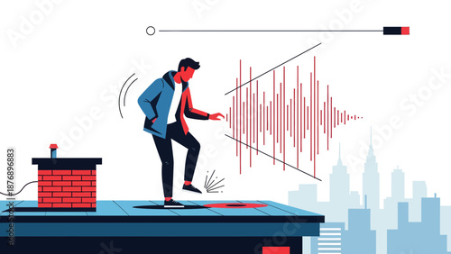 Man Creates Seismic Waves Testing Earthquake Detector On Building Rooftop