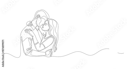 Couple Embracing Tenderly in Simple Line Art.