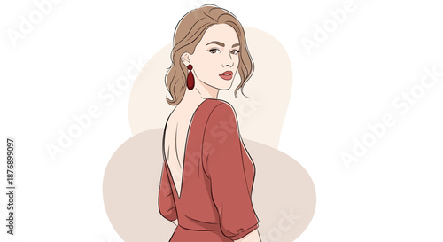 Woman Portrait Illustration Red Dress Fashion.