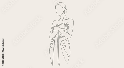 Woman in Elegant Flowing Dress Illustration.