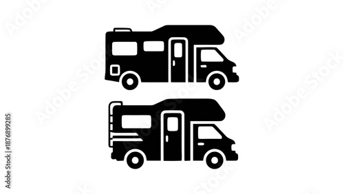 Vector illustration of two recreational vehicles, perfect for travel and camping designs, on transparent background