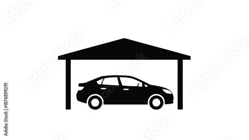 Vector illustration of a vehicle parked in a garage or carport design, on transparent background