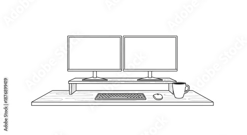 Modern Computer Desk Setup with Dual Monitors.