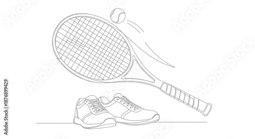 Tennis Racket and Shoes Illustration.