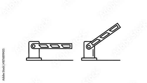 Vector illustration of an automatic barrier gate system, in open and closed positions, on transparent background