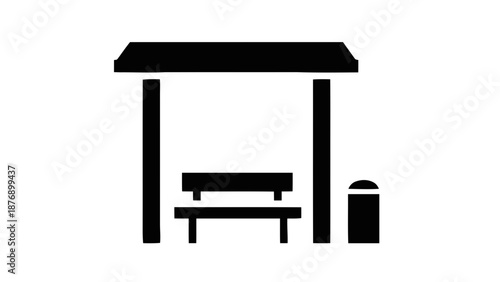 Vector illustration of a classic public transport bus stop shelter icon, on transparent background