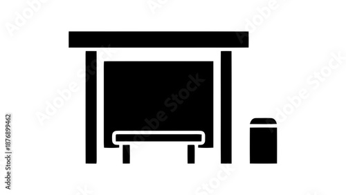 Vector illustration of a classic urban bus stop shelter with a bench, on transparent background