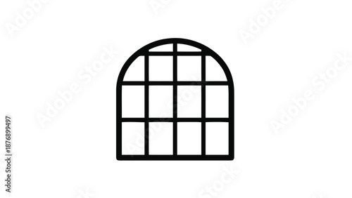 Vector illustration of an elegant arched window frame with multiple panes, on transparent background