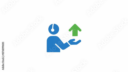 Iconic representation of customer support, service improvement, or business growth with a person and an upward arrow.