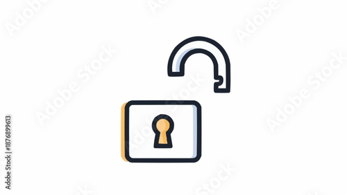 Simple graphic icon of an unlocked padlock with a yellow keyhole on a white background.