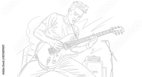 Man Playing Electric Guitar on Stage.