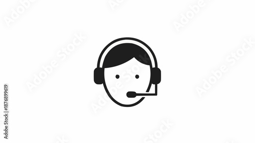 Simple black and white icon of a person wearing a headset with a microphone, representing customer service or support.