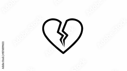 A simple black outline icon of a broken heart on a white background, symbolizing sadness, loss, or heartbreak.