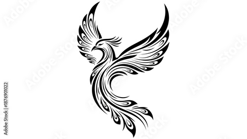 Dynamic Stylized Phoenix Bird Facing Left Logo on Isolated White Background