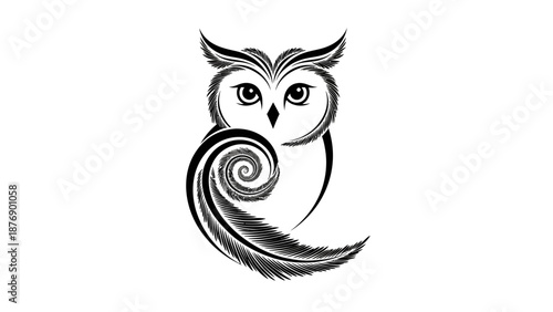 Elegant Stylized Owl Logo Design on Isolated White Background