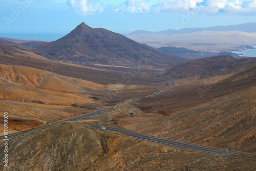Aerial View of Curving Road Near Sicasumbre Mountain, Fuerteventura