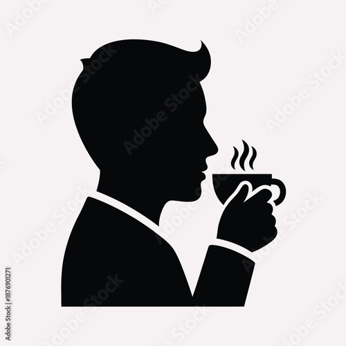 Silhouette of a man enjoying a hot drink, taking a moment to relax and refresh.