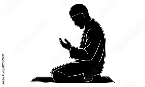 A serene silhouette of a person in deep prayer, kneeling with hands raised in supplication, embodying reverence and contemplation.