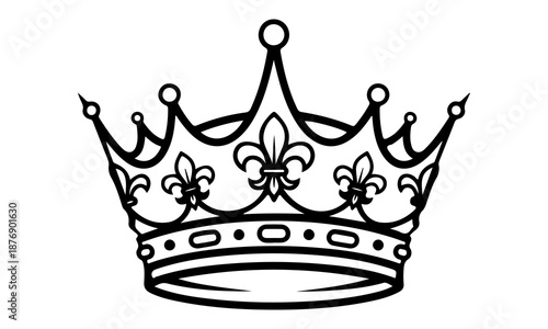 Intricate line art depicts a majestic crown, symbolizing royalty and power, perfect for designs that evoke prestige and authority.
