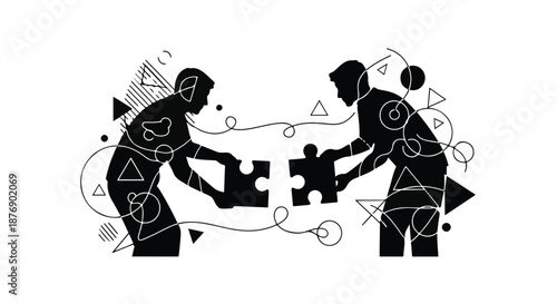 Connecting People and Ideas Through Puzzle Pieces Illustration