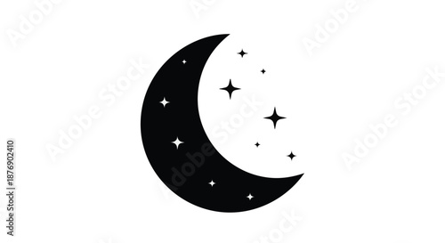 Crescent Moon and Stars Icon of Celestial Night Sky