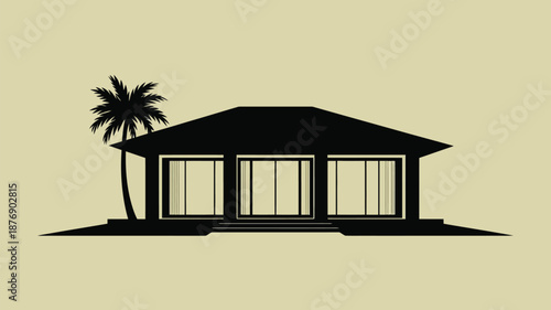 Modern house with palm tree in tropical setting