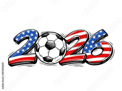 World Cup Soccer 2026. Numbers in the colors of the host countries: Canada, USA, Mexico. Vector illustration isolated on white background for print.