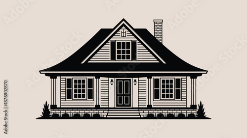 Charming house with gable roof and chimney in a serene setting