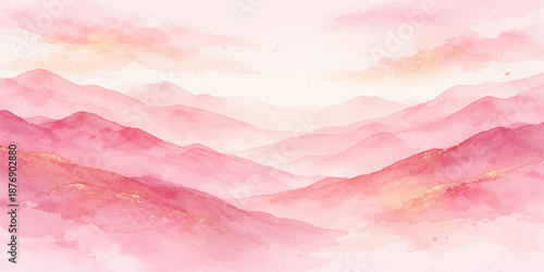Beautiful abstract pink and blue watercolor background texture featuring bright white summer clouds under sunny light for a clear day sky nature landscape