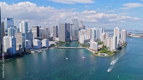 City skyline aerial cityscape. Brickell Key downtown. Cityscape of Miami downtown. Florida modern skyscraper in downtown Miami. Cityscape skyline. Aerial view of Miami cityscape skyscraper