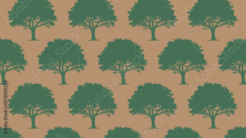 Vibrant green tree silhouettes on warm beige background pattern