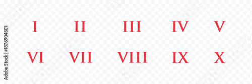 Roman numerals. Numbers from one to twelve. Typography set. Roman numeral vector set with antique Latin digits and vintage typography symbols. Classic decorative number collection on transparent bg.