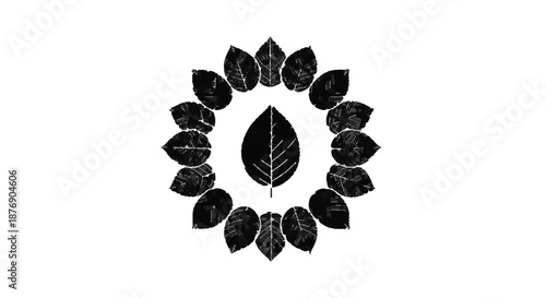 Elegant botanical silhouette with central leaf creating a harmonious natural emblem
