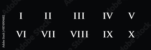 Roman numerals. Numbers from one to twelve. Typography set. Roman numeral vector set with antique Latin digits and vintage typography symbols. Classic decorative number collection on transparent bg.