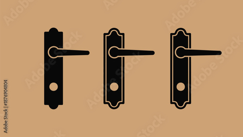 Three different door handles on a beige background for design