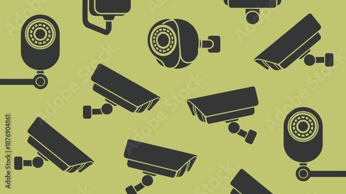 Multiple security cameras on yellow background for safety and surveillance
