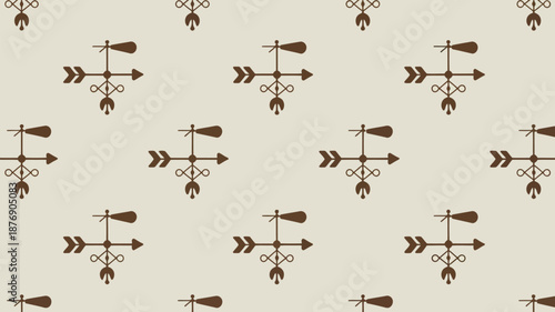 Brown wind chime symbols on beige background with arrows