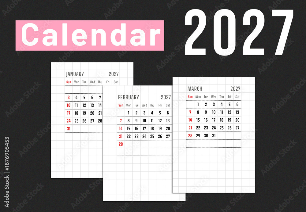 Calendar for 2027 design layout template Stock Template | Adobe Stock