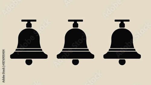 Three black bells on beige background for notifications and alerts