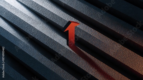 Modern metallic surface with red arrow pointing upwards