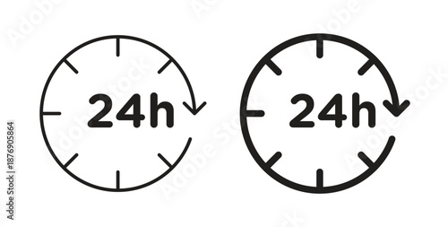 24 Hrs icons vector symbol with editable stroke and flat versions