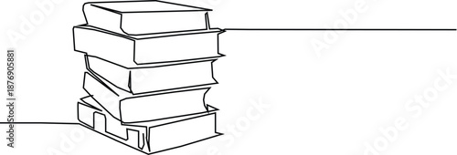 Continuous one line art drawing of  stack of book design. One line art.