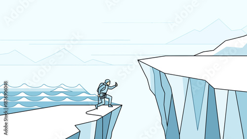 Man Jumping Across Dangerous Cliffs Edge Represents Challenges and Ambition