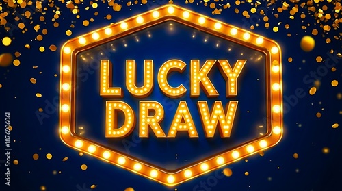 Lucky draw glowing sign with festive lights