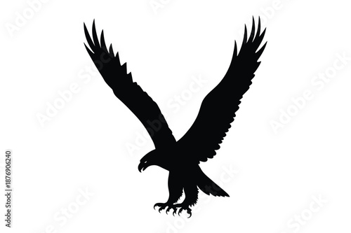 Black Flying Eagle Silhouette Icon Vector Illustration on White