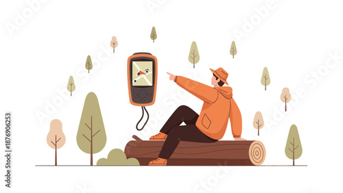 Man Navigating Through Forest With Gps Device During His Outdoor Adventure