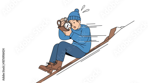 Man On Sled Races Against Time, Feeling Anxious About Deadline Pressure