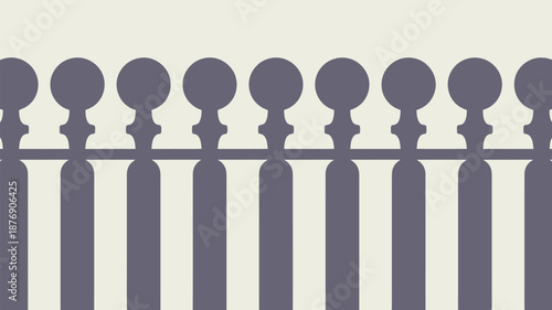 Elegant gray fence with decorative balusters on cream background