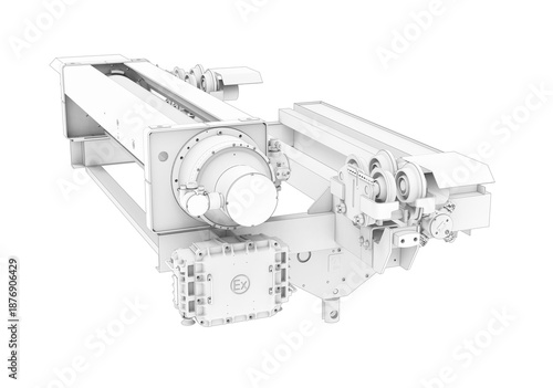 Electric Monorail Hoist with Explosion-Proof Control Box – Industrial Lifting Equipment 3D Render Isolated on White